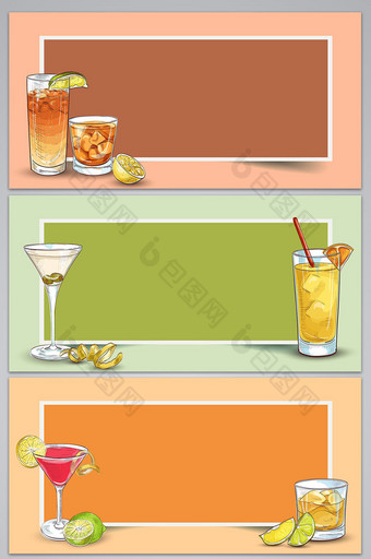 矢量手绘线描彩色夏日清凉饮品背景图片