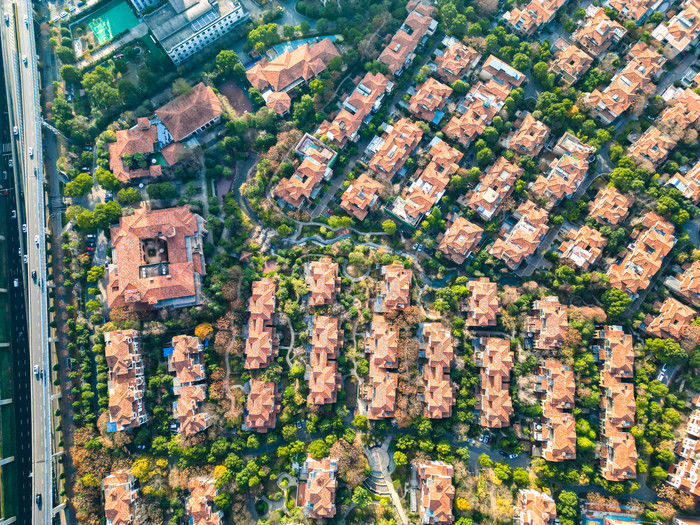 城市小区住宅别墅航拍摄影图