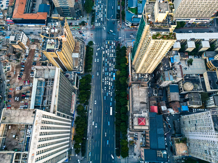 俯拍湖南长沙五一大道城市交通 街景,繁华马路