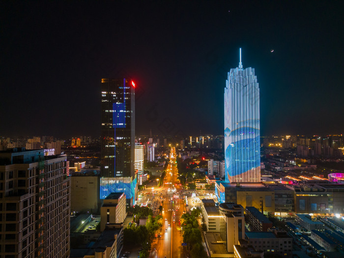 航拍保定东风中路万博广场夜景