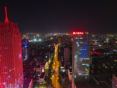 航拍保定万博广场东风中路夜景