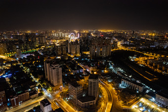 航拍天津世纪钟广场夜景