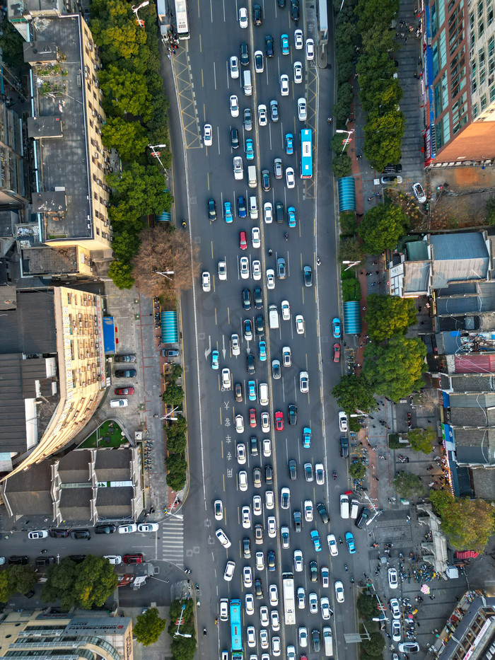 湖南长沙城市建筑高楼交通航拍摄影图 堵车