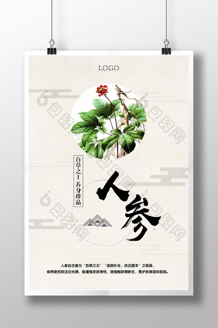 简洁中国风人参海报设计