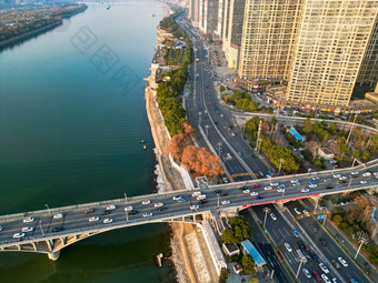 湖南长沙城市建筑<strong>高楼</strong>交通航拍摄影图