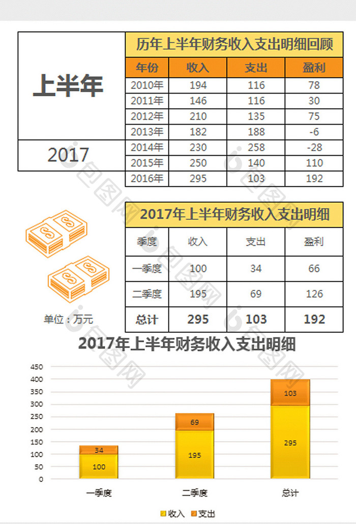 简约半年财务收入支出明细表excel模板