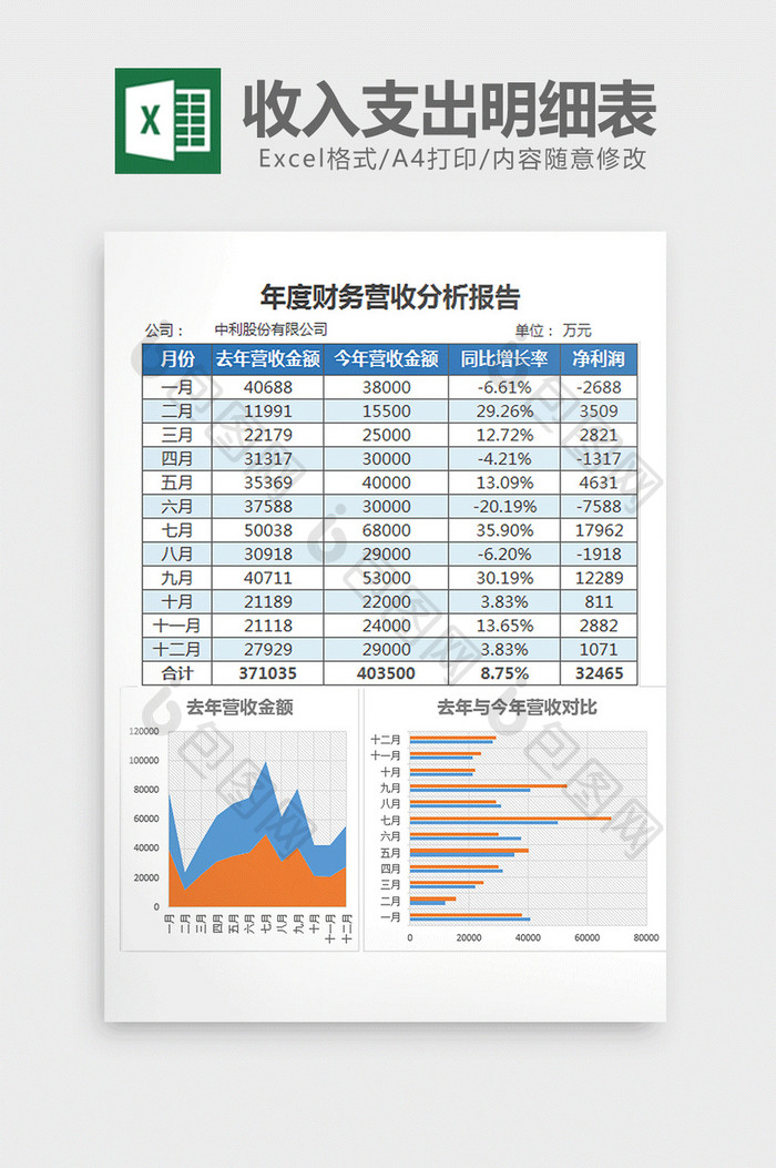 年度财务营收分析报告excel模板