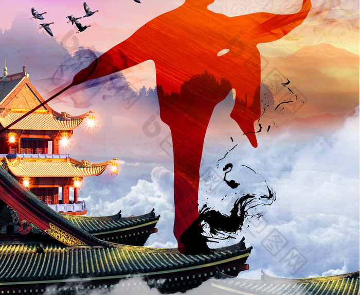 创意中国风武术海报弘我中华武术文化
