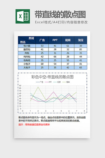 简约镂空带直线的散点图excel模板ex图片