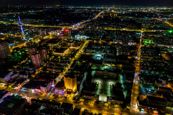 山东东营城市夜景灯光航拍摄影图