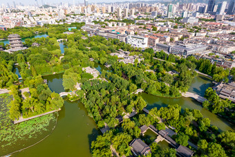 山东济南城市风光<strong>大明湖</strong>航拍摄影图