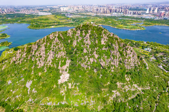 山东济南城市风光华山湖风景区航拍摄影图