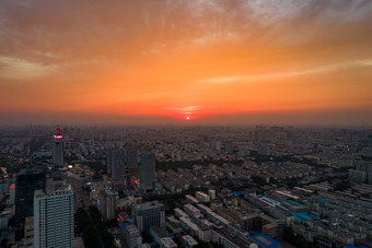 山东济南城市夕阳晚霞航拍摄影图