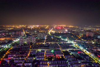 山东济宁城市大景夜景灯光航拍摄影图