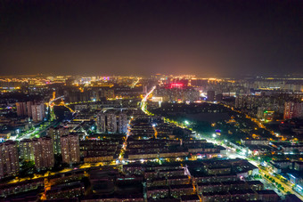 山东济宁城市大景夜景灯光航拍摄影图