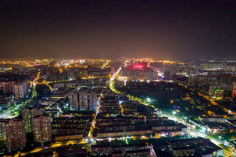 山东济宁城市大景夜景灯光航拍<strong>摄影图</strong>