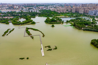 山东聊城东昌湖<strong>中华</strong>水上古城航拍摄影图