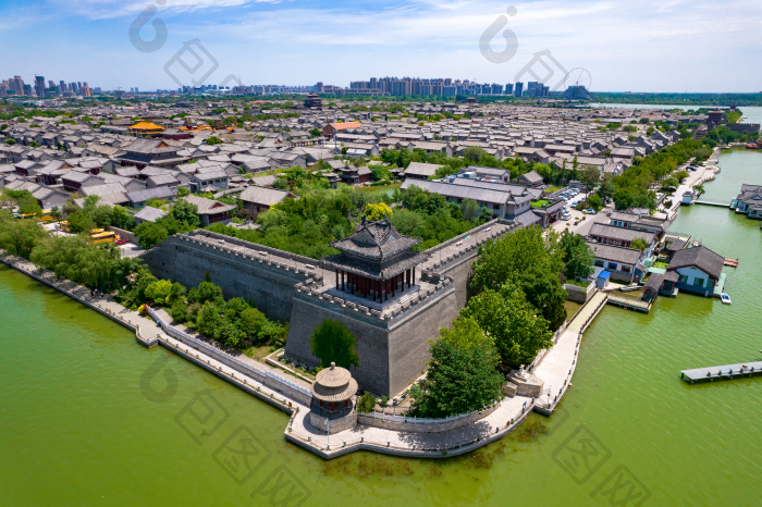 山东聊城东昌湖中华水上古城航拍图图片-包图网企业站