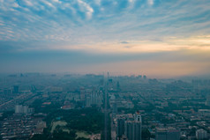 淄博城市清晨迷雾航拍摄影图日出