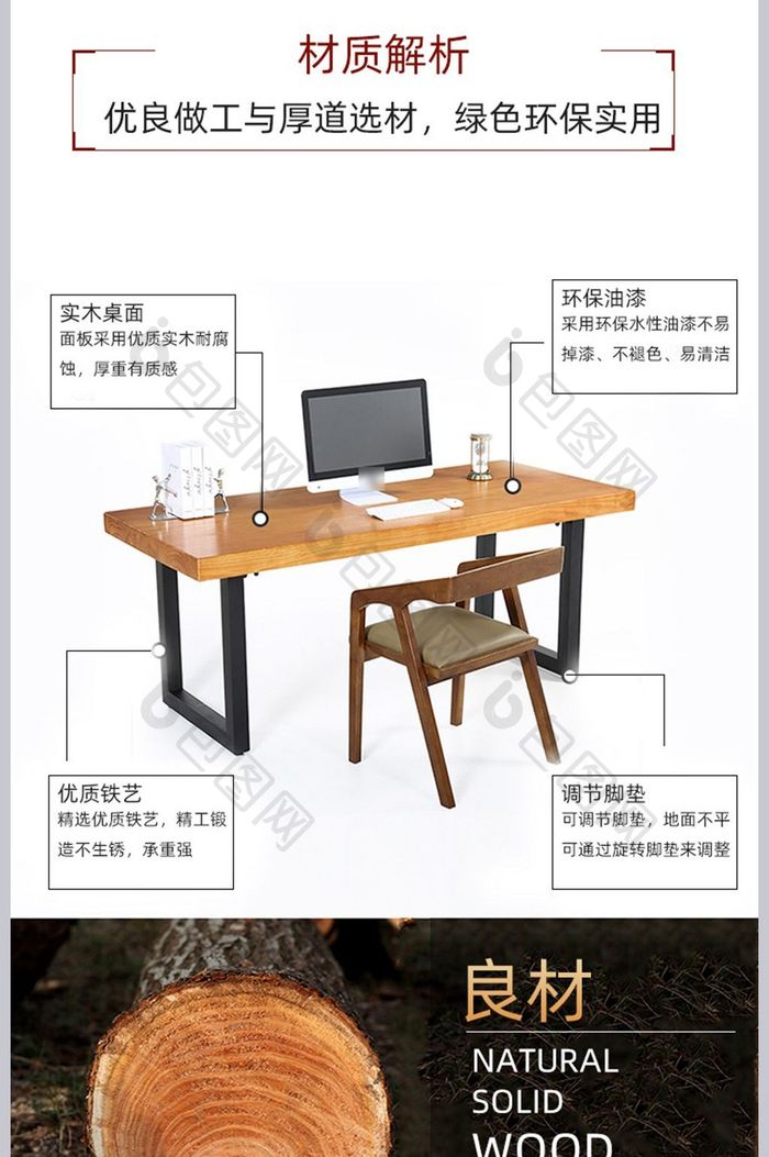 家具建材书桌详情页模板PSD