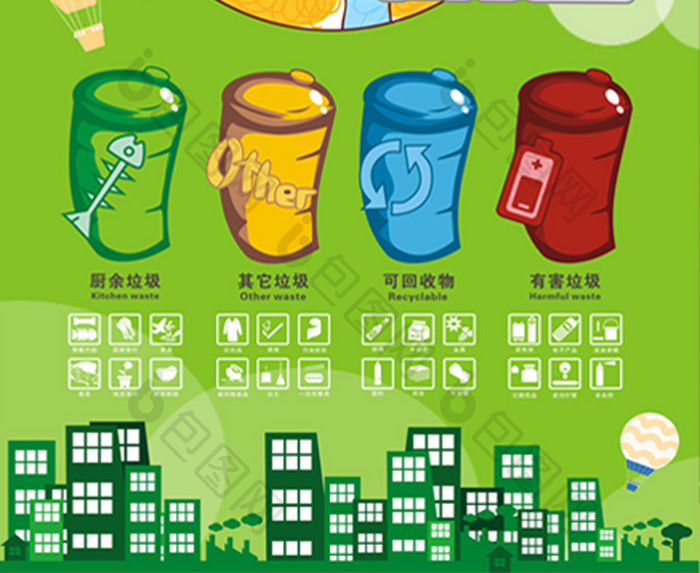 绿色环境垃圾分类垃圾分类环保公益海报设计