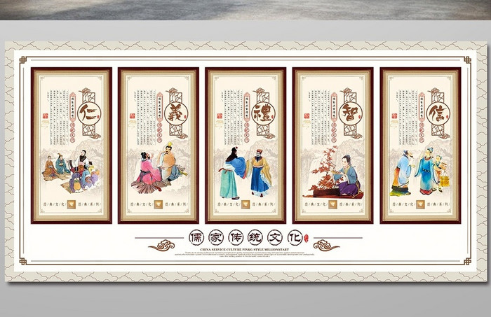 中国风校园传统文化仁义礼智信儒家五常展板