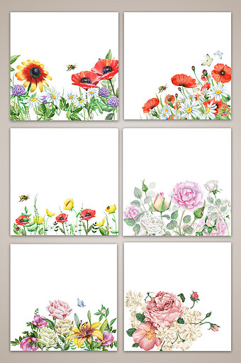 超清文艺水彩手绘鲜花质感背景图图片