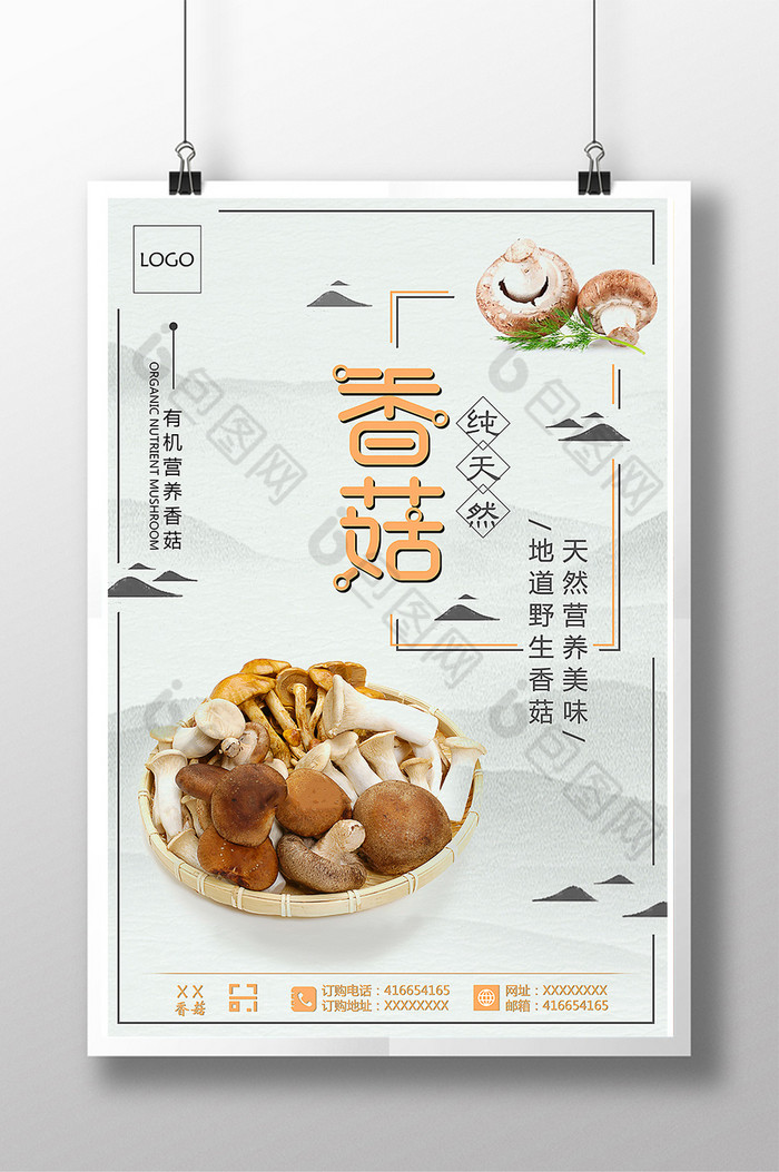 蔬菜促销海报水果极简清新香菇蘑菇猴头菇图片