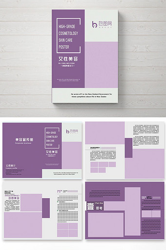整套浅紫色美容宣传招商画册图片