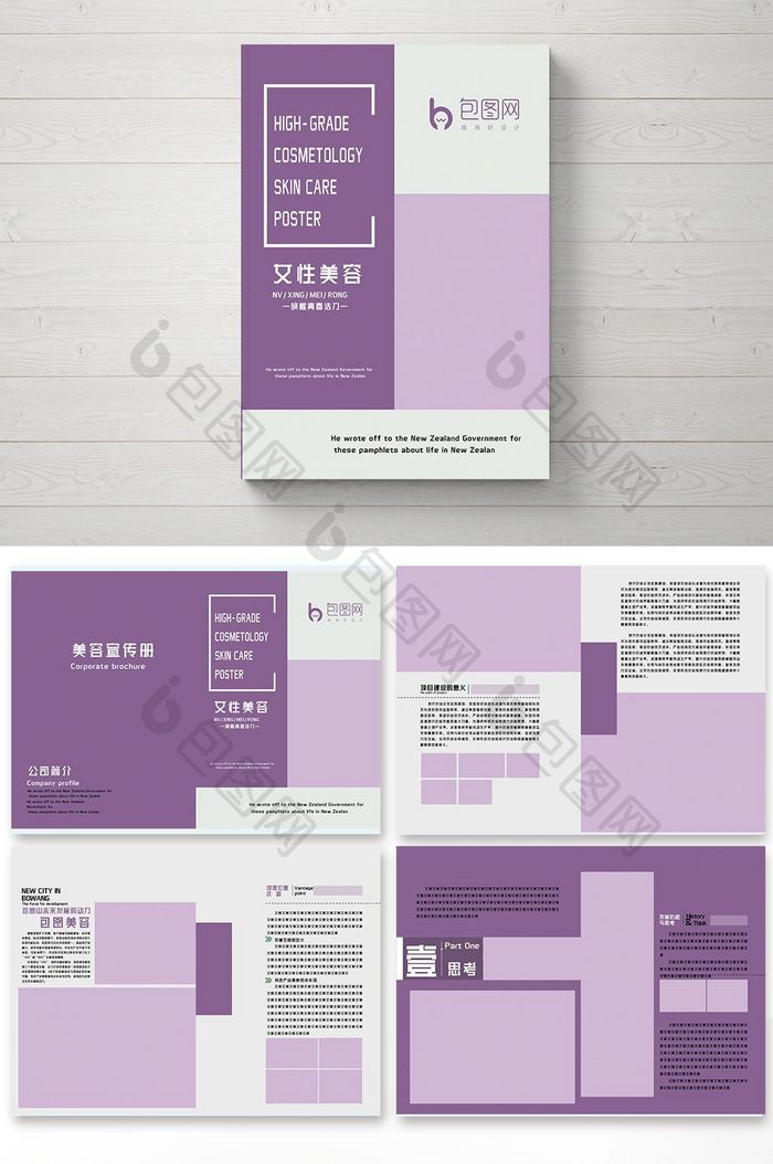 整套浅紫色美容宣传招商画册