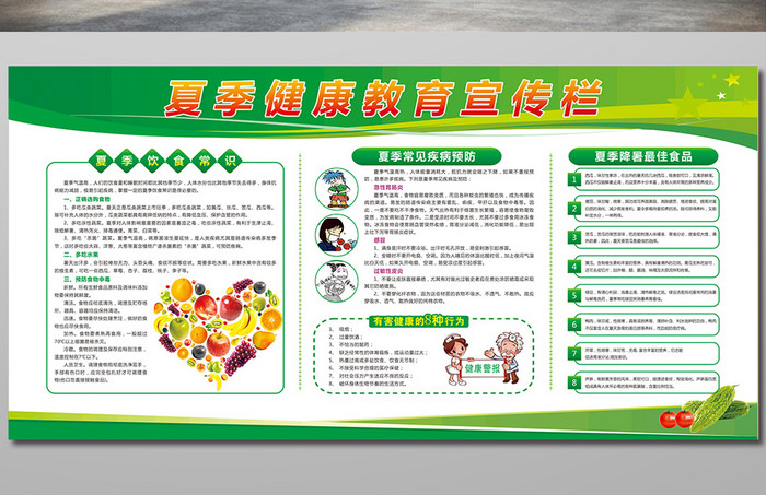绿色清新夏季健康教育宣传栏展板
