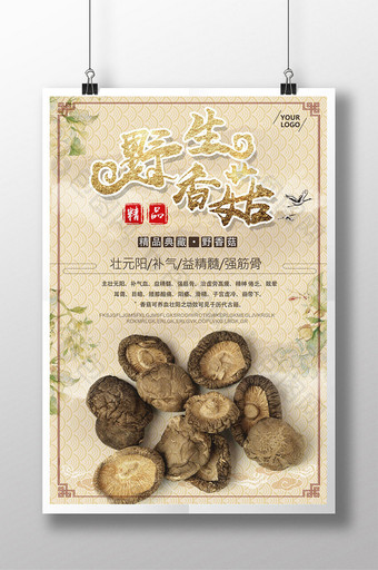 野生香菇菌菇补品美食中国风海报图片