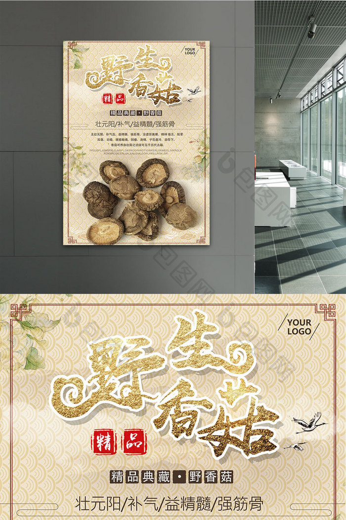 野生香菇菌菇补品美食中国风海报