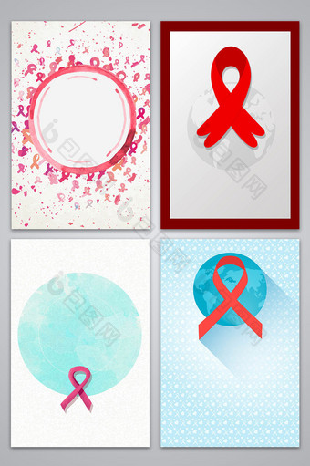 矢量手绘艾滋病红丝带海报背景图图片