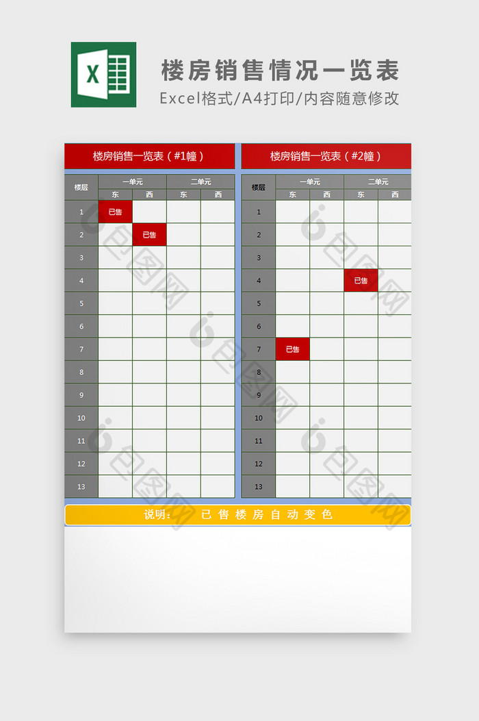 楼房销售情况一览表excel模板