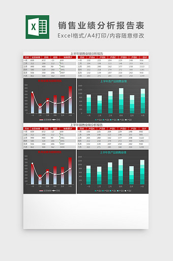 上半年销售业绩分析报告表Excel模板图片