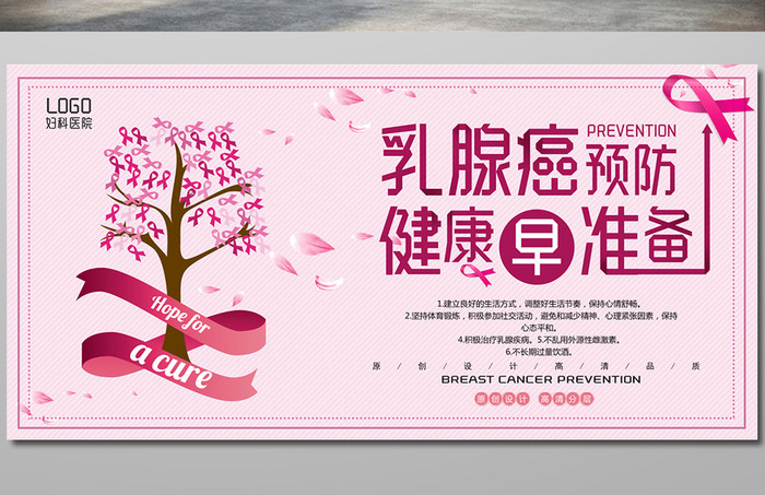 简洁乳腺癌癌症早预防创意设计海报医疗展板