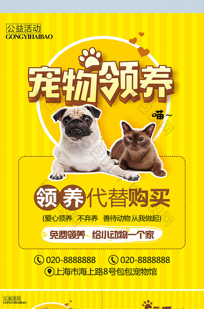 鲜艳黄色宠物领养公益活动宣传单