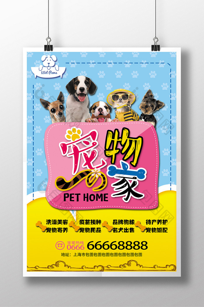 宠物之家可爱宠物店猫狗卡通海报