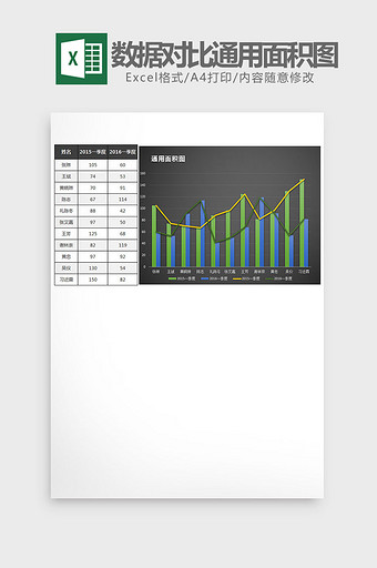 黑色季度数据对比通用面积图excel模板图片