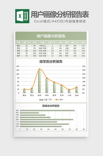 简约立体用户画像分析报告表Excel模板图片