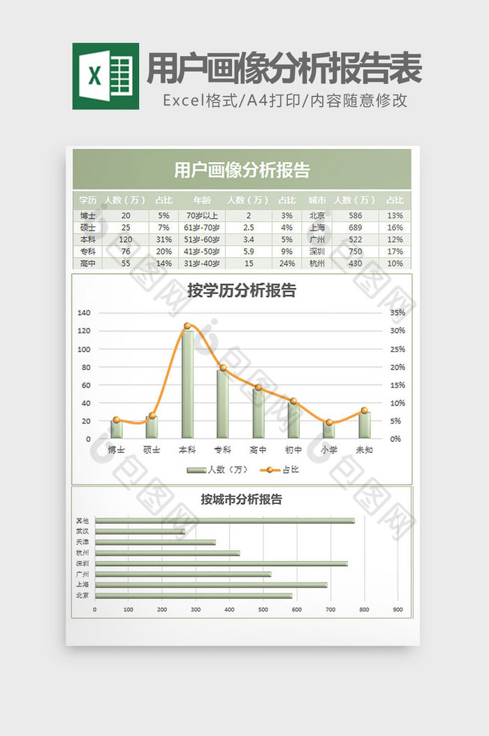 简约立体用户画像分析报告表Excel模板图片图片