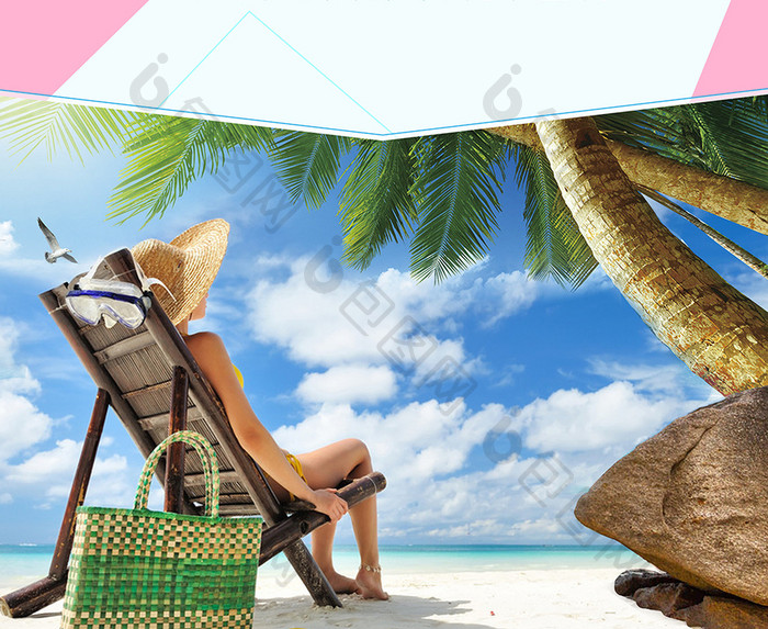 巴厘岛夏日三亚海岛海边阳光浴美女旅游海报