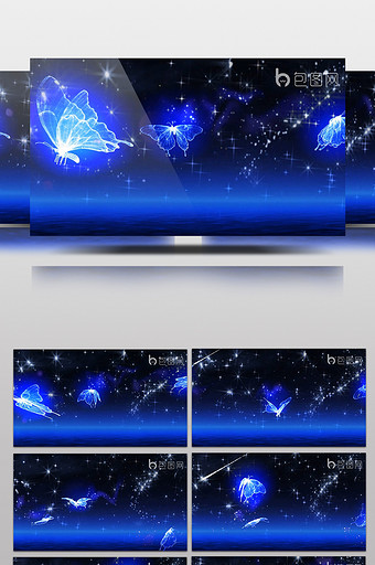 蓝色星空粒子光斑蝴蝶飞舞动画高清视频素材图片
