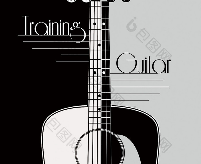 简约黑白风创意吉他培训招生海报