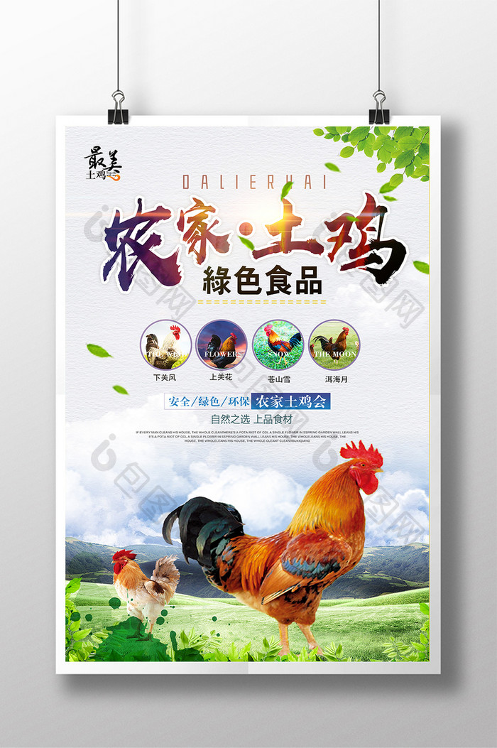农家土鸡绿色食品创意海报