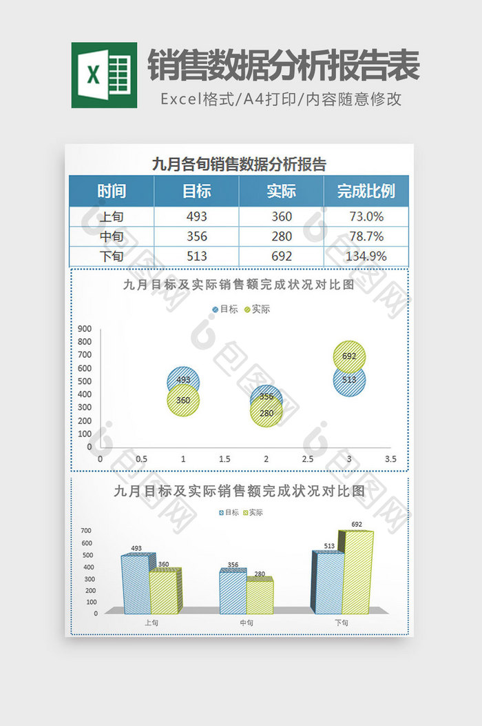 蓝色九月销售数据分析报告表Excel模板