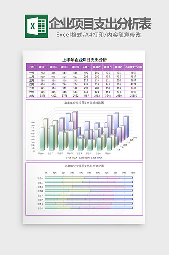紫上半年企业项目支出分析表Excel模板图片