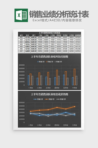 上半年销售业绩统计表Excel模板