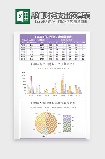 下半年财务支出预算表Excel模板图片